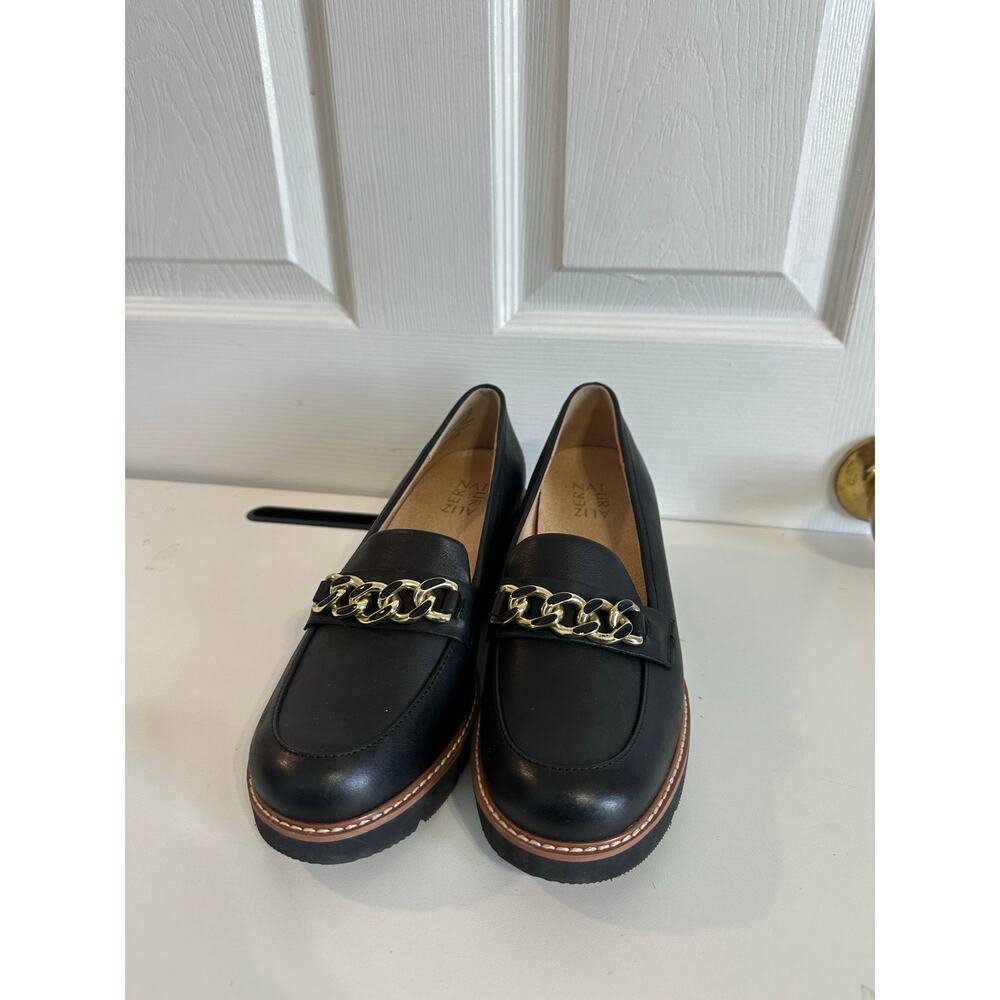 Naturalizer NWOT Desi Chain Detail Platform Lug Sole Heeled Loafer Sz 8.5 Black - Picture 4 of 8